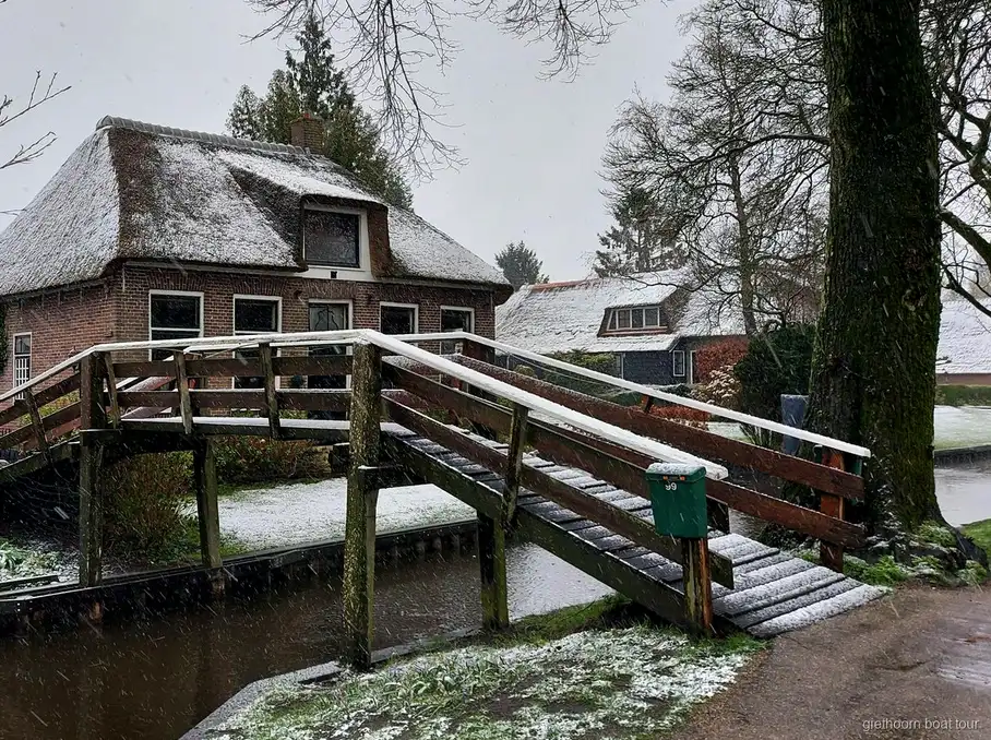 Giro in barca sui canali di Giethoorn durante il tour in piccolo gruppo